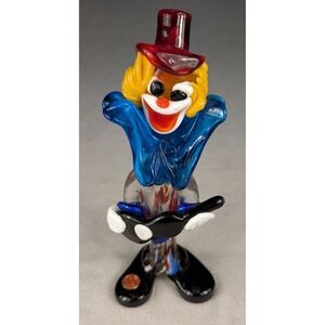 Vintage 8" Murano Multicolor Hand Blown Glass Clown With Guitar